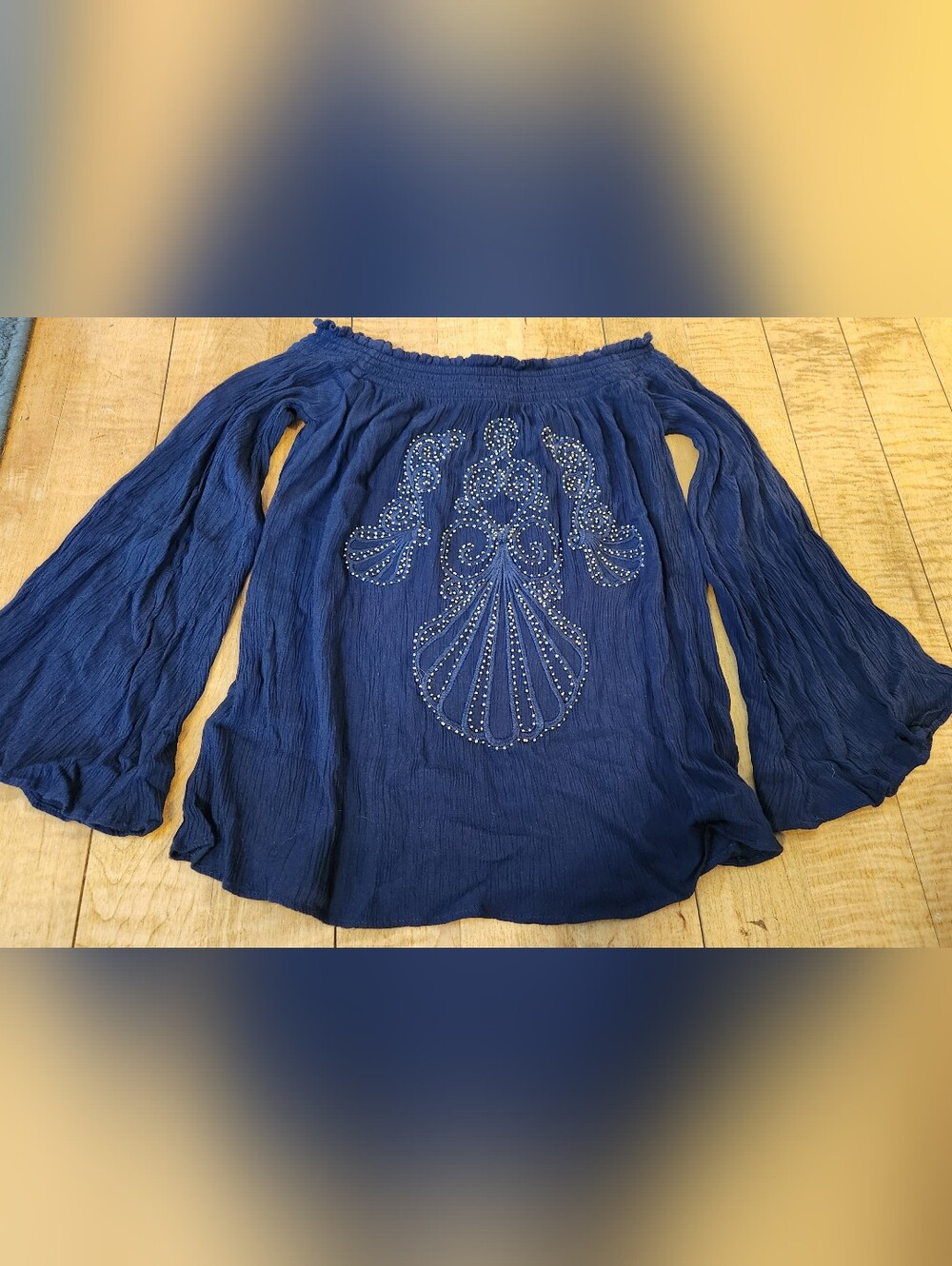 Lilly Pulitzer Navy Off-Shoulder Embellished Tunic